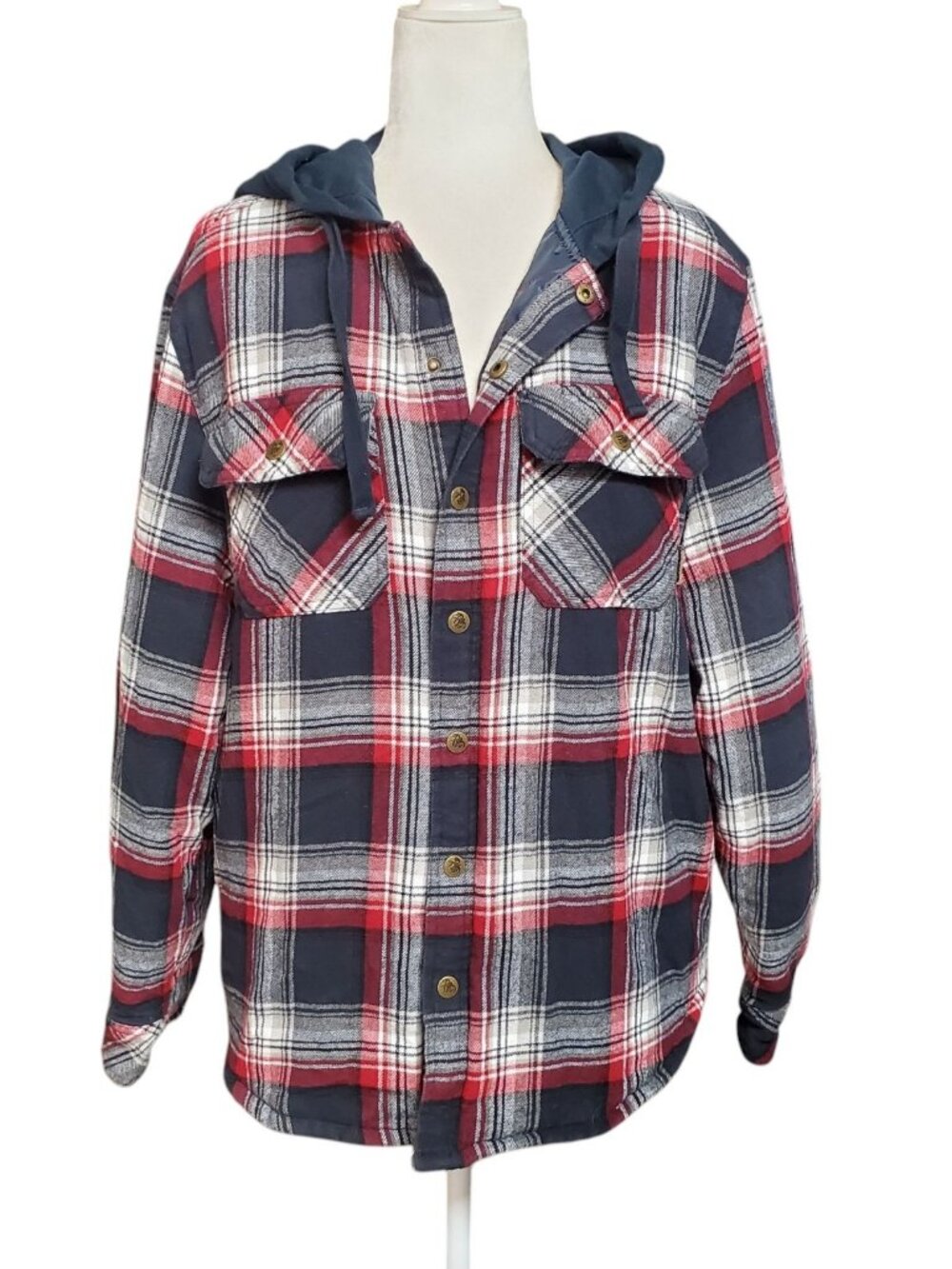 Legendary Outfitters Shacket Mens Small Plaid Flannel Quilt Lined Hood Outdoor
